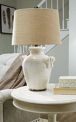  																			Ashley Emelda Cream Ceramic Table L...
																		 